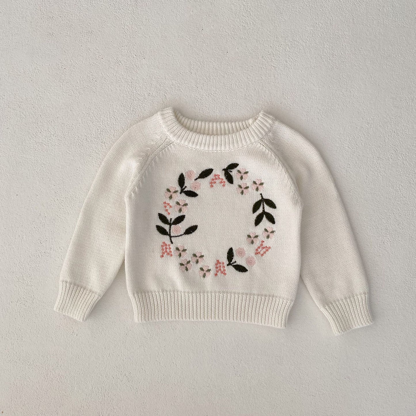 Girl's Knitted Shirt Flower Embroidered Pullover Top