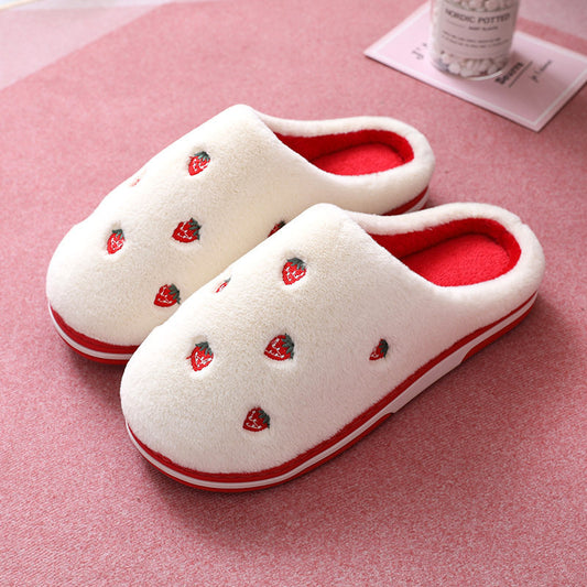 Winter Cotton Slippers Female Fruit Home Warmth Thick Bottom Red