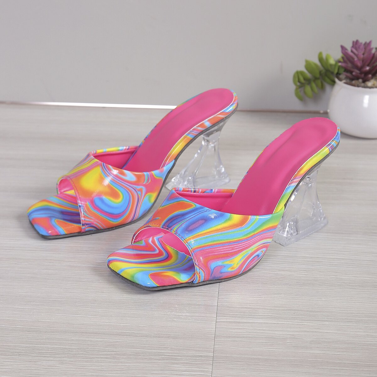 Profiled Heel High Heel Color Fashion Square Toe Large Size Women's High Heels Bright Color