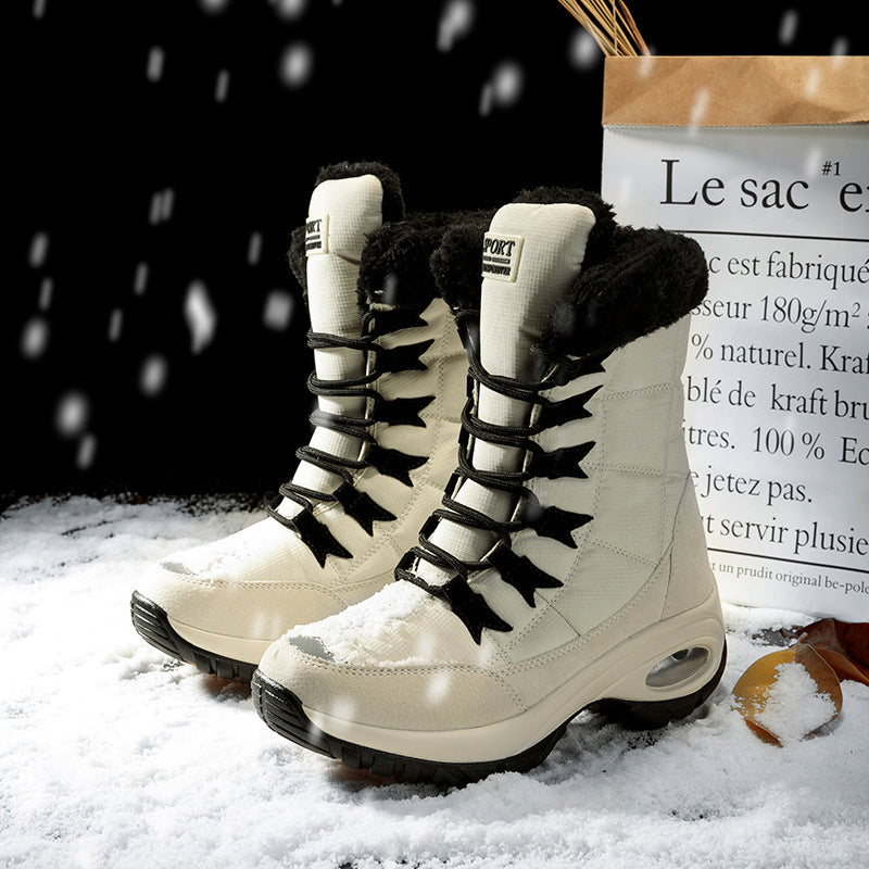 Snow Boots Women Winter Plus Velvet Warm Cotton Shoes Thick-soled Outdoor Beige