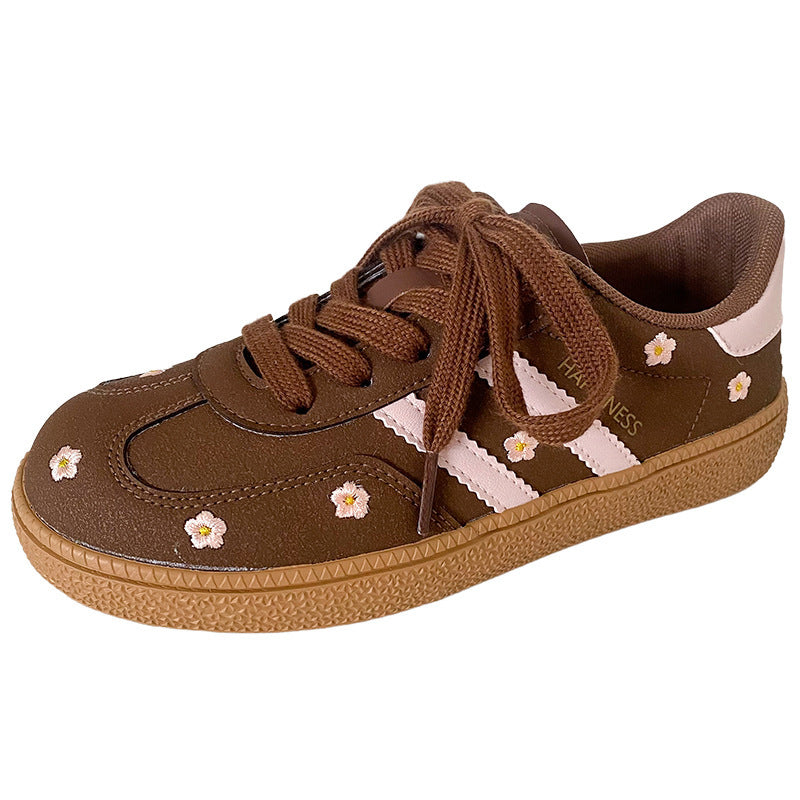 Women's Flat Casual Lace Up German Training Shoes Brown