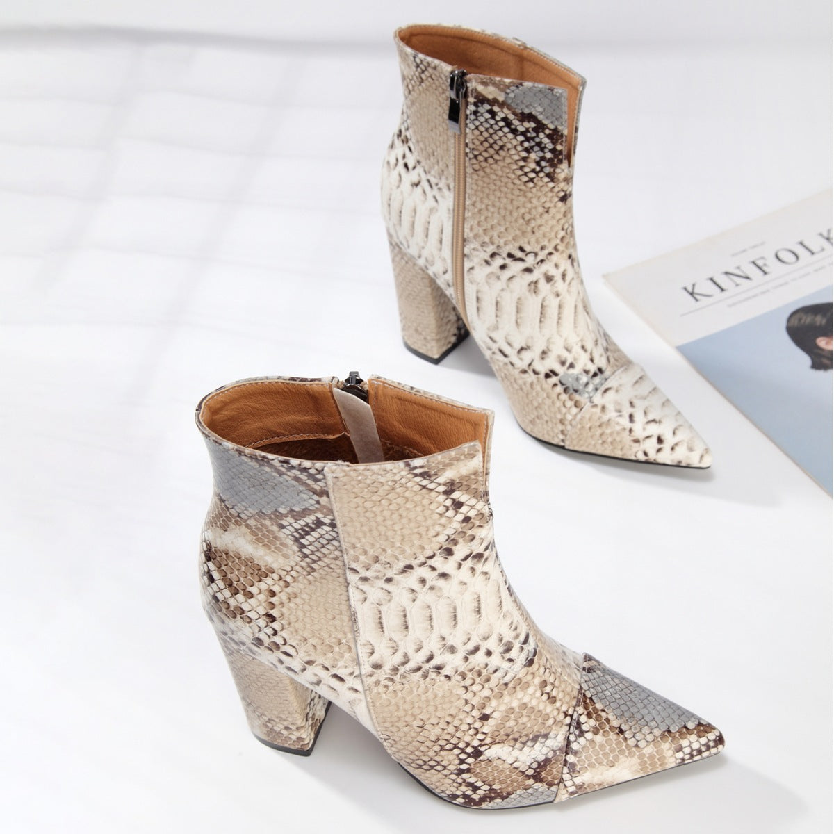 Snakeskin Pattern Short Boots Women Cross-border Europe And America