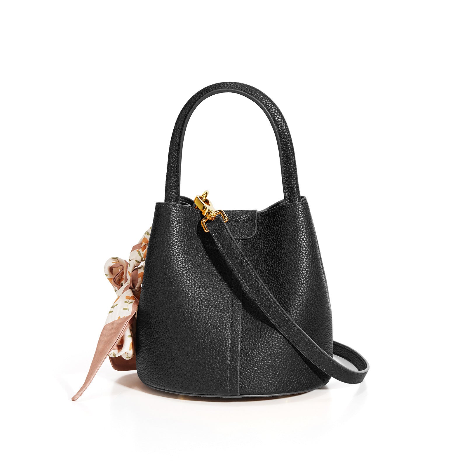 Genuine Leather Advanced Texture Bucket Bags Women Black