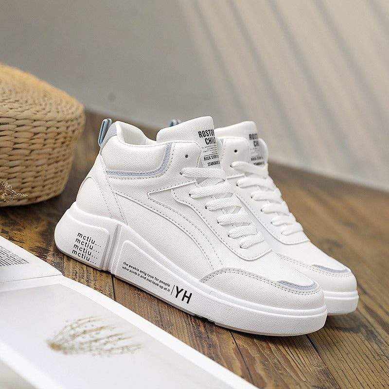 High Top Women Leather Casual Sneakers White grey