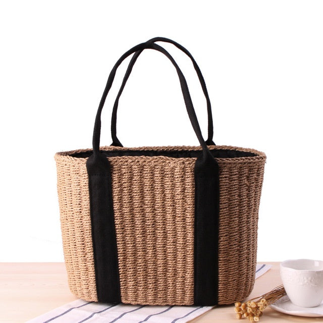 Straw bag large capacity women's bag Brown