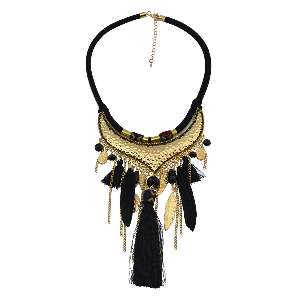 Original jewelry feather leaf tassel necklace