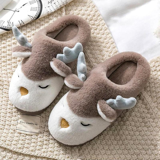 Cotton Slippers Women's Indoor Home A Pair Of Plush Warm And Antiskid Slippers Khaki