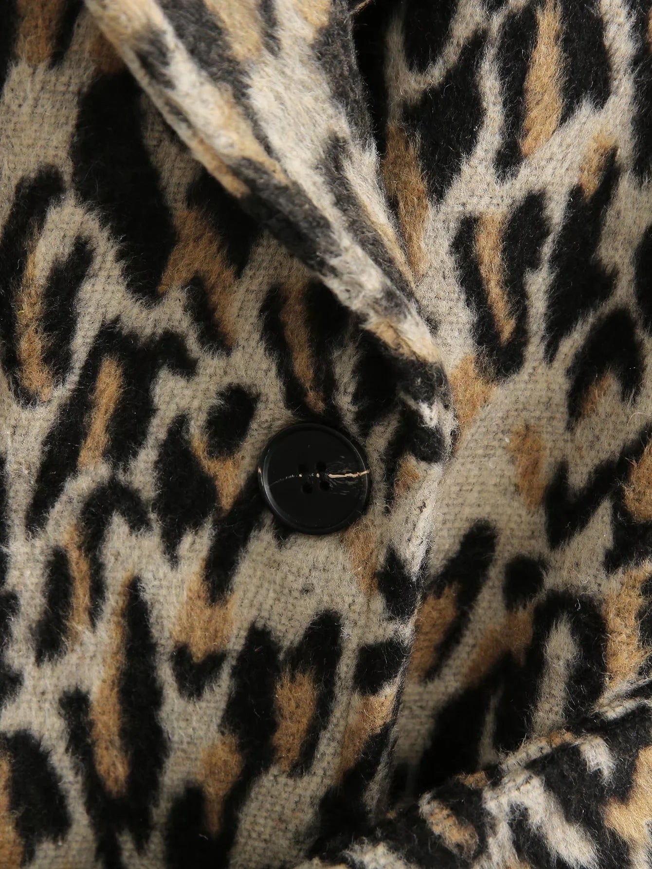 Personalized Leopard Pattern Lapel Woolen Coat