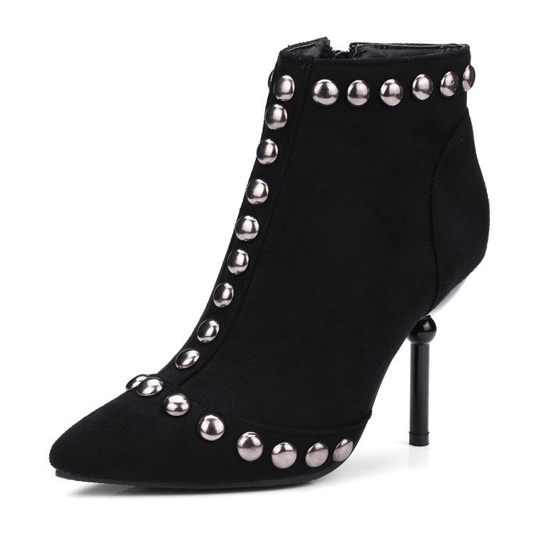 Studded high heel booties pointed Black