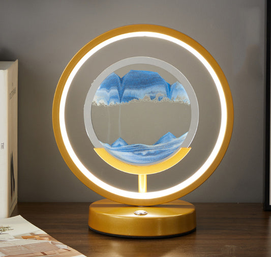 Home Bedroom Decoration Quicksand Warm And Creative LED Desk Lamp Gold frame Blue sand