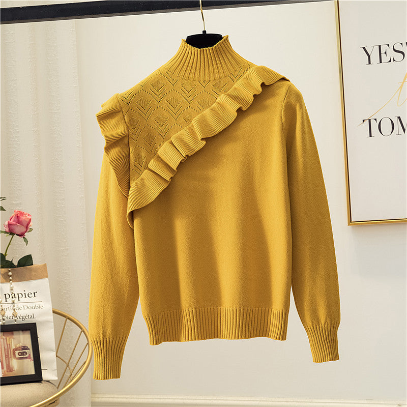 Korean Elegant Women Sweater Long Sleeve Yellow One Size