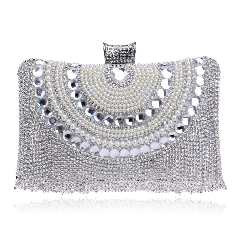 Ladies Banquet Bag Tassel Evening Bag Silver