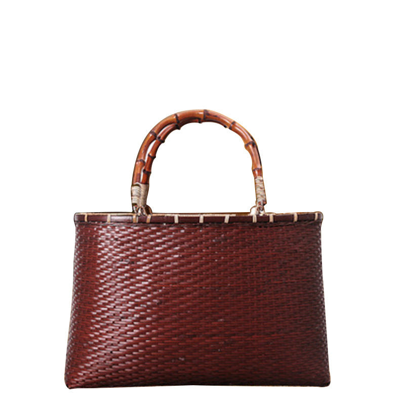 Handmade Bamboo Woven Bag Retro Elegant Bag Wine Red