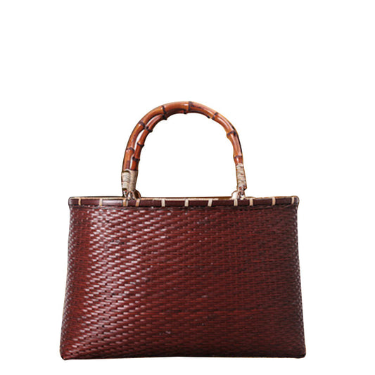 Handmade Bamboo Woven Bag Retro Elegant Bag Wine Red