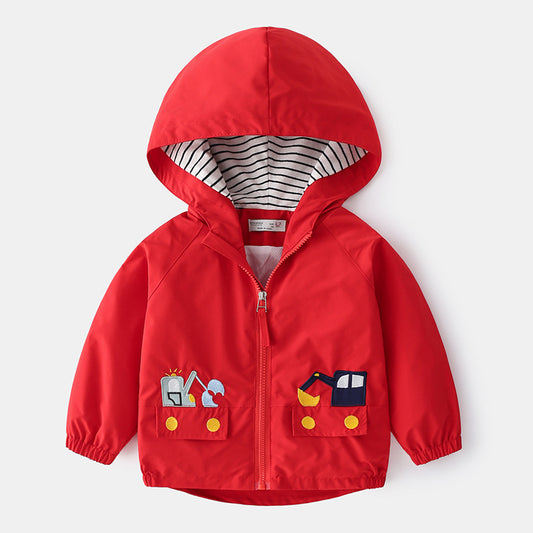 Western Style Cartoon Spring Clothes Boy Jacket Spring and Autumn Red