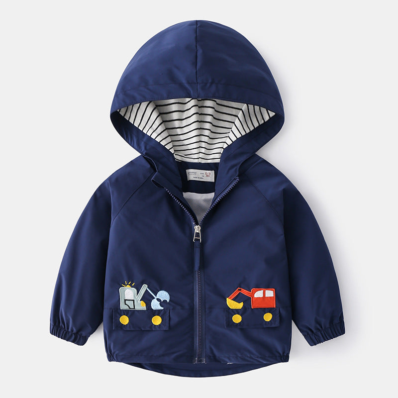 Western Style Cartoon Spring Clothes Boy Jacket Spring and Autumn Navy Blue