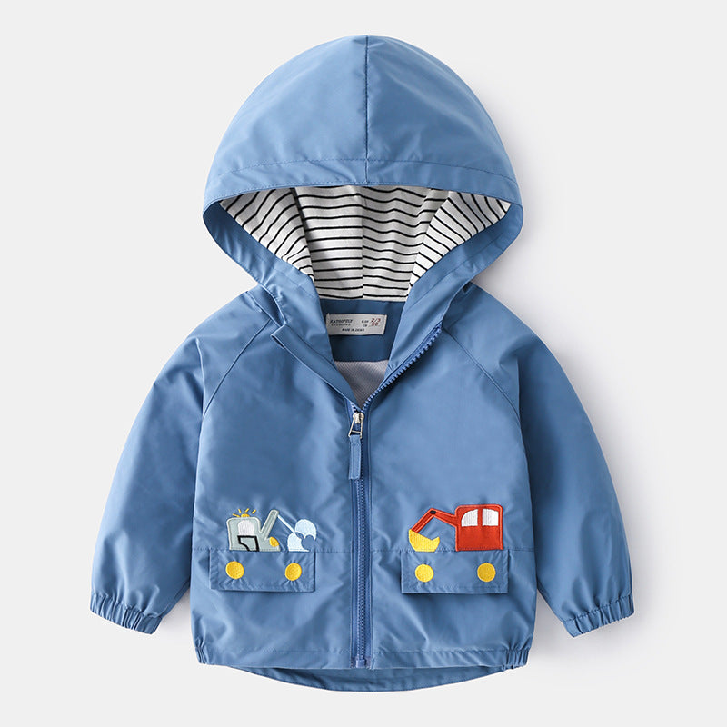 Western Style Cartoon Spring Clothes Boy Jacket Spring and Autumn Light Blue