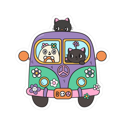 Cute Cat and Panda Van Stickers, Kawaii Animal Decor, Laptop Stickers, Gift for Cat Lovers, Flower Power Design