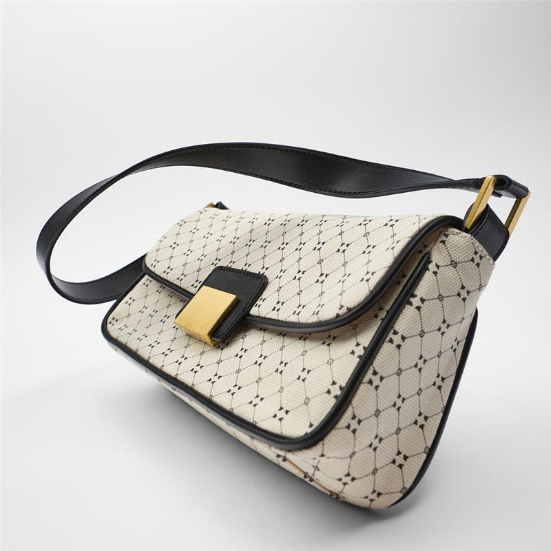 Colorblock Baguette Bag Geometric Print Shoulder Bag