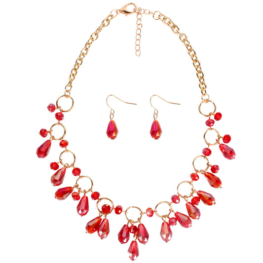 Fashion Jewelry Exaggerated Crystal Pendant Necklace Red