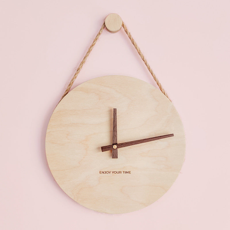 Wooden Sling Creative Wall Clock Nordic Home Living Room Clock Decoration No Time scale style Wood color 10 inches