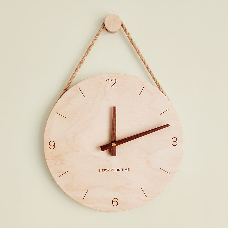 Wooden Sling Creative Wall Clock Nordic Home Living Room Clock Decoration Time scale style Wood color 10 inches