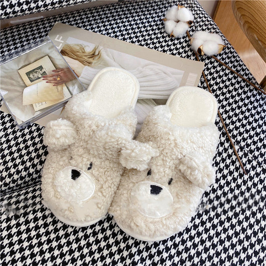 Bear Head Home Stereo Plush Slippers Winter Cotton Slippers 40AND41