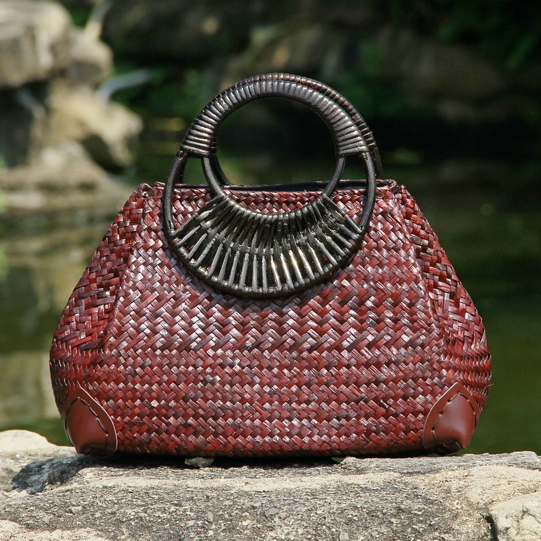 Straw Bag Women's Handbag Hand Bag Beach Bag Red wine