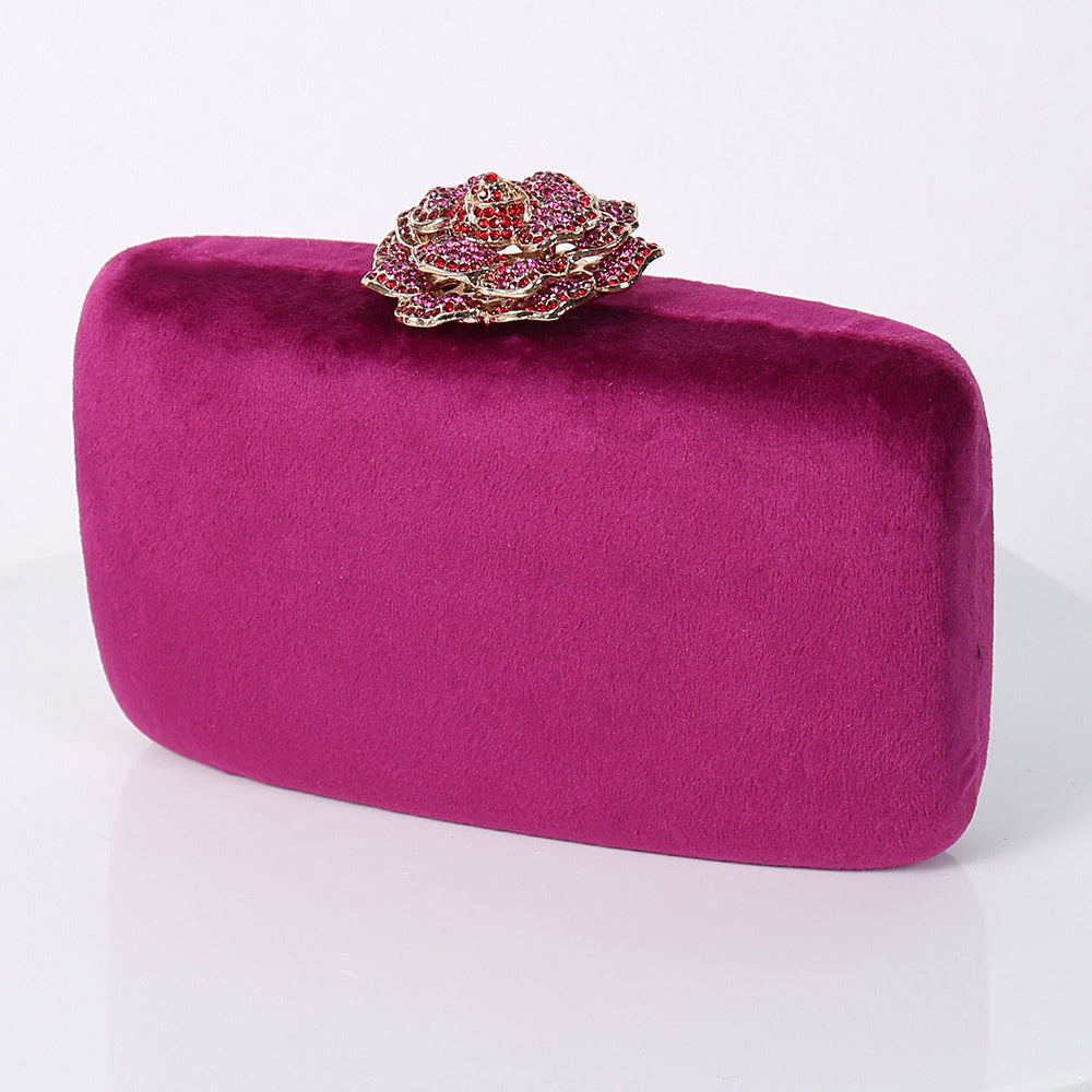 New Diamond Decoration Evening Bag PU Flannel Clutch Bag Chain Satchel Banquet Dress Bag Party Evening Gift Bag Evening Bag violet