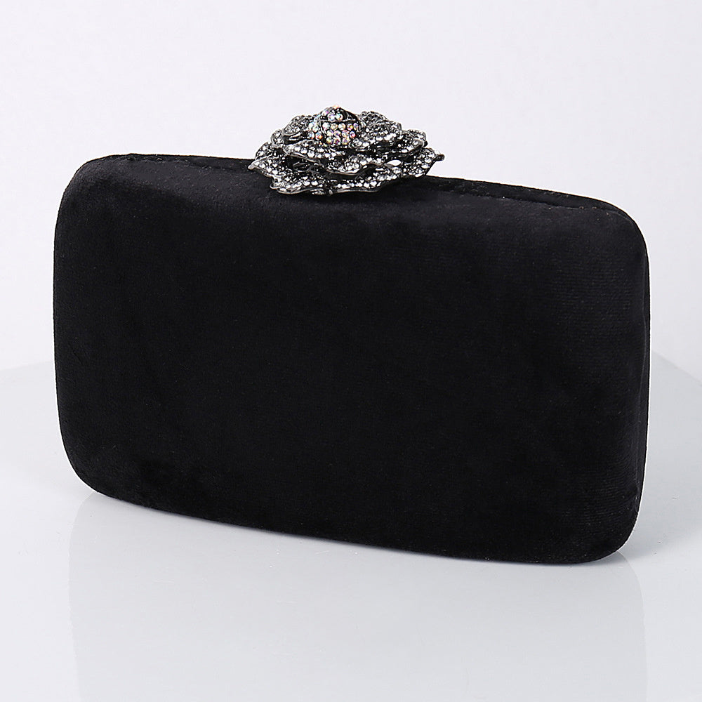 New Diamond Decoration Evening Bag PU Flannel Clutch Bag Chain Satchel Banquet Dress Bag Party Evening Gift Bag Evening Bag Black