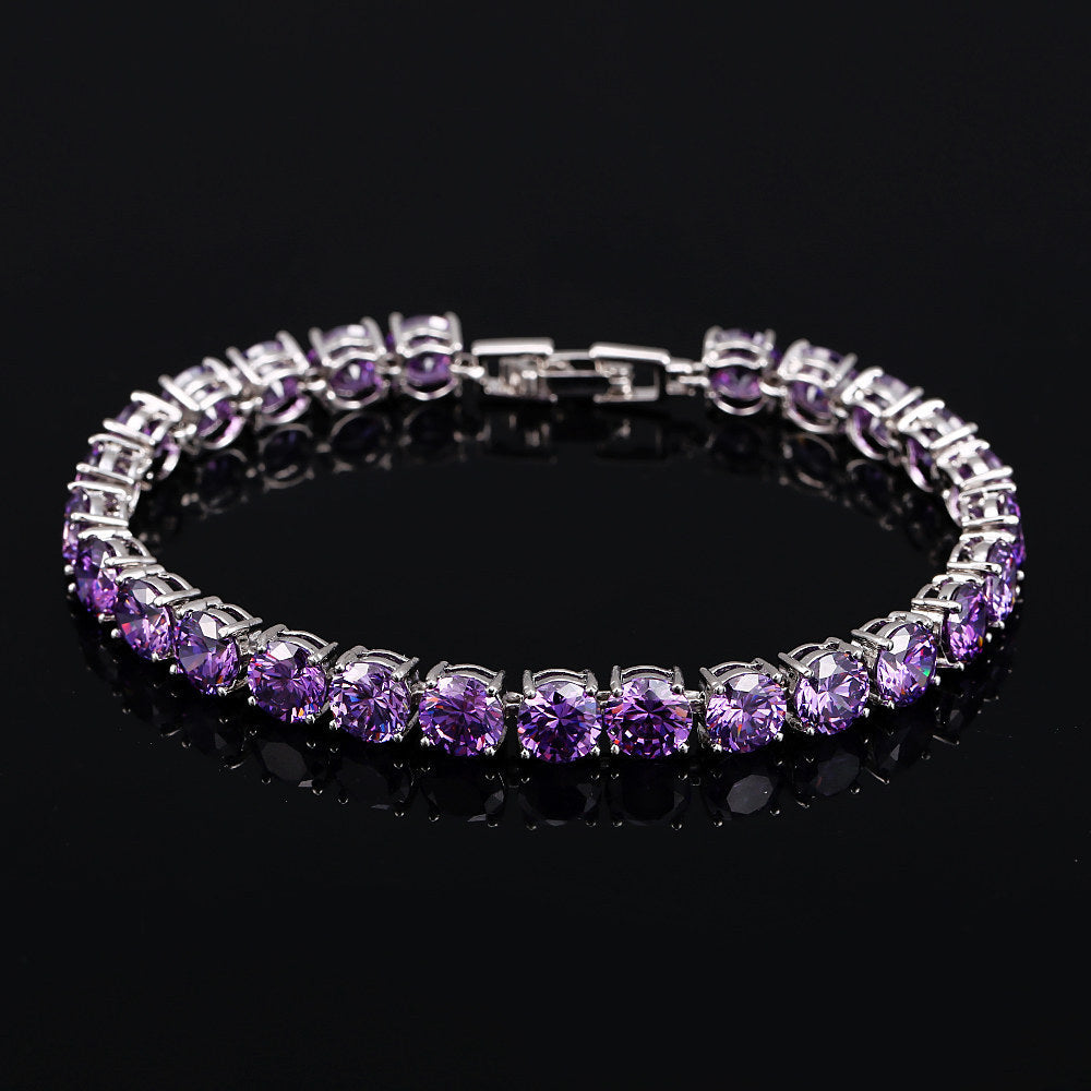 BeaQueen Bridesmaids Luxury CZ Crystal Jewelry Brilliant Purple