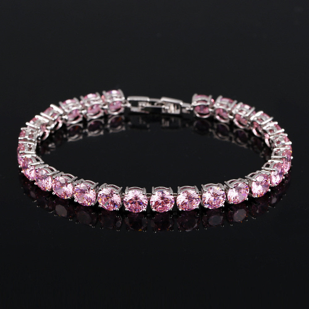 BeaQueen Bridesmaids Luxury CZ Crystal Jewelry Brilliant Pink