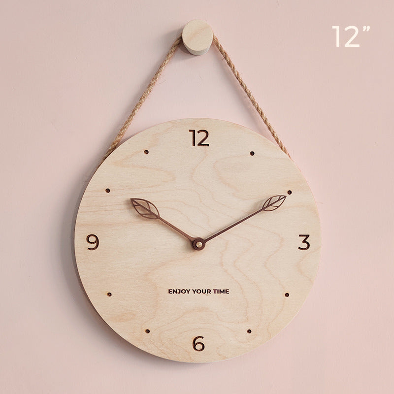 Wooden Sling Creative Wall Clock Nordic Home Living Room Clock Decoration 12A Wood color 12 Inch