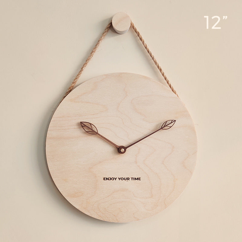 Wooden Sling Creative Wall Clock Nordic Home Living Room Clock Decoration 12A0 Wood color 12 Inch