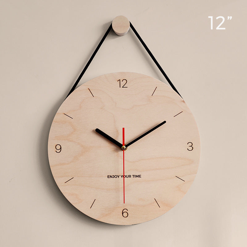 Wooden Sling Creative Wall Clock Nordic Home Living Room Clock Decoration 12B0 Wood color 12 Inch