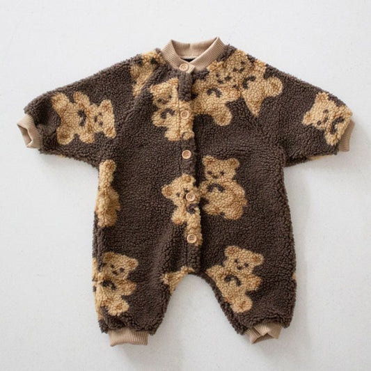 Outdoor Clothes Cute Bear Lamb Wool One-piece Coat Brown