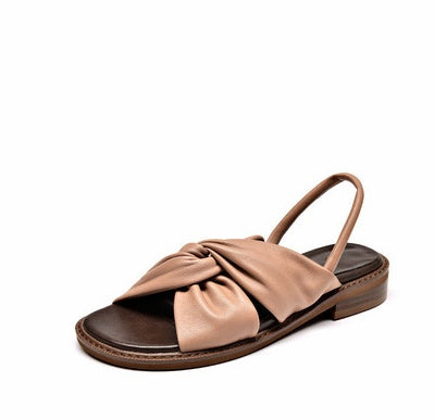 Sheep Skin Sandals Summer New Cross Strap Sandals Brown