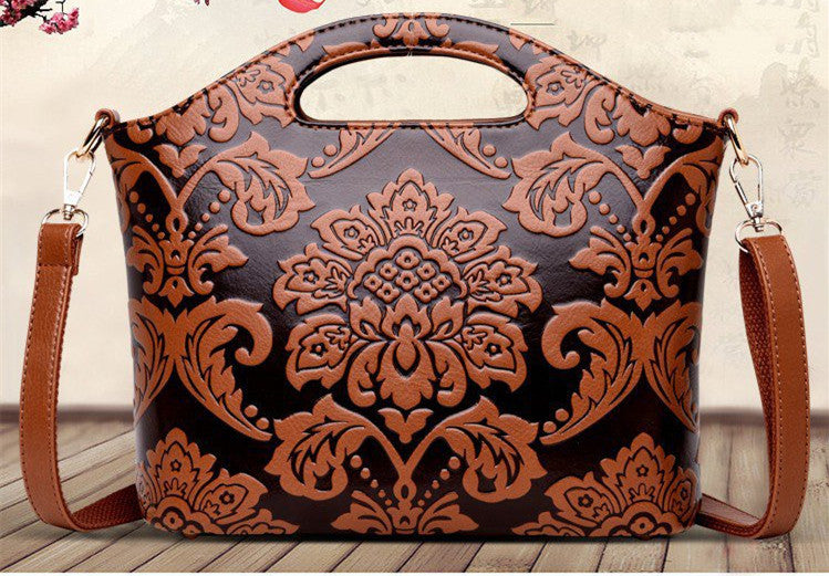 Shoulder Bag Messenger Bag Three-dimensional Embossing Brown