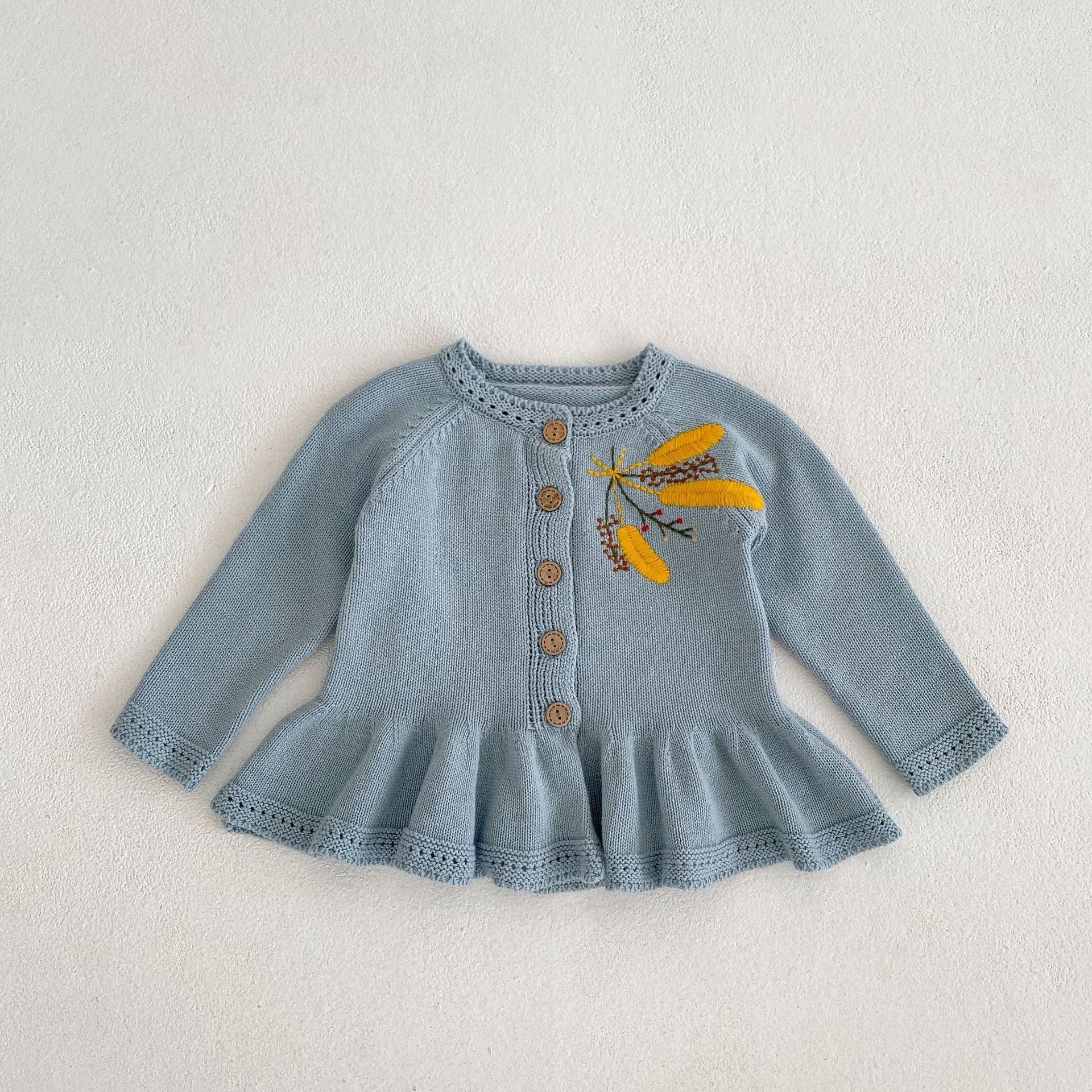 Children's Lotus Leaf Hem Wheat Embroidered Coat