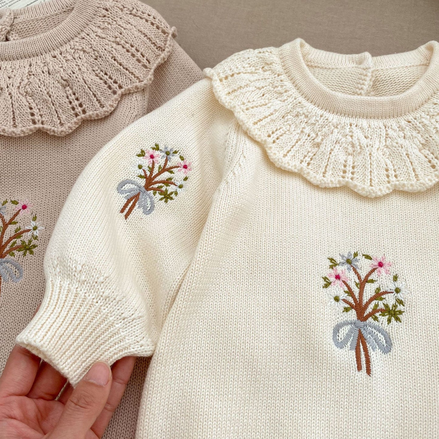 Baby Knitted Lotus Collar Long-sleeve Jumpsuit Baby Girl