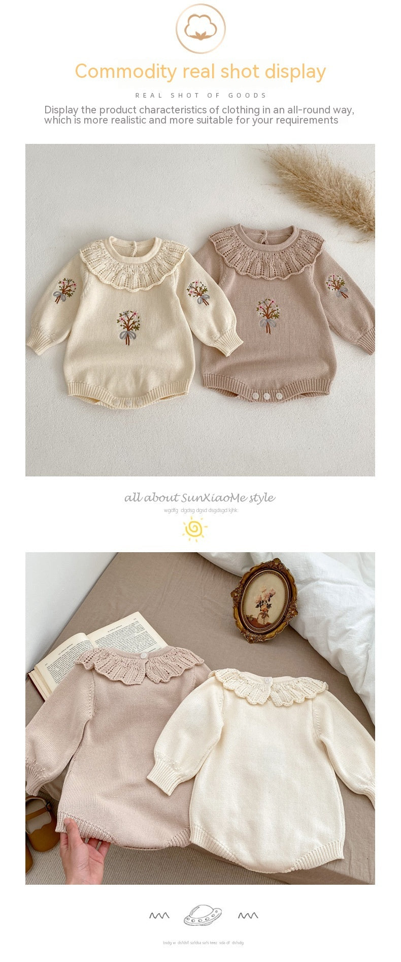 Baby Knitted Lotus Collar Long-sleeve Jumpsuit Baby Girl