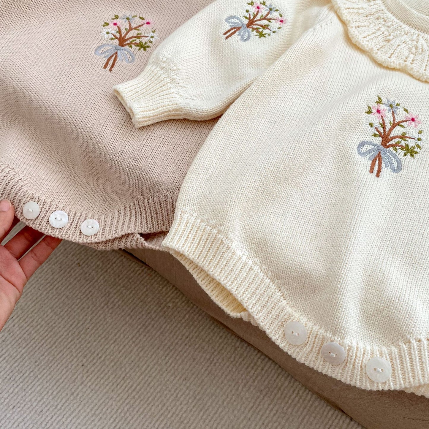 Baby Knitted Lotus Collar Long-sleeve Jumpsuit Baby Girl