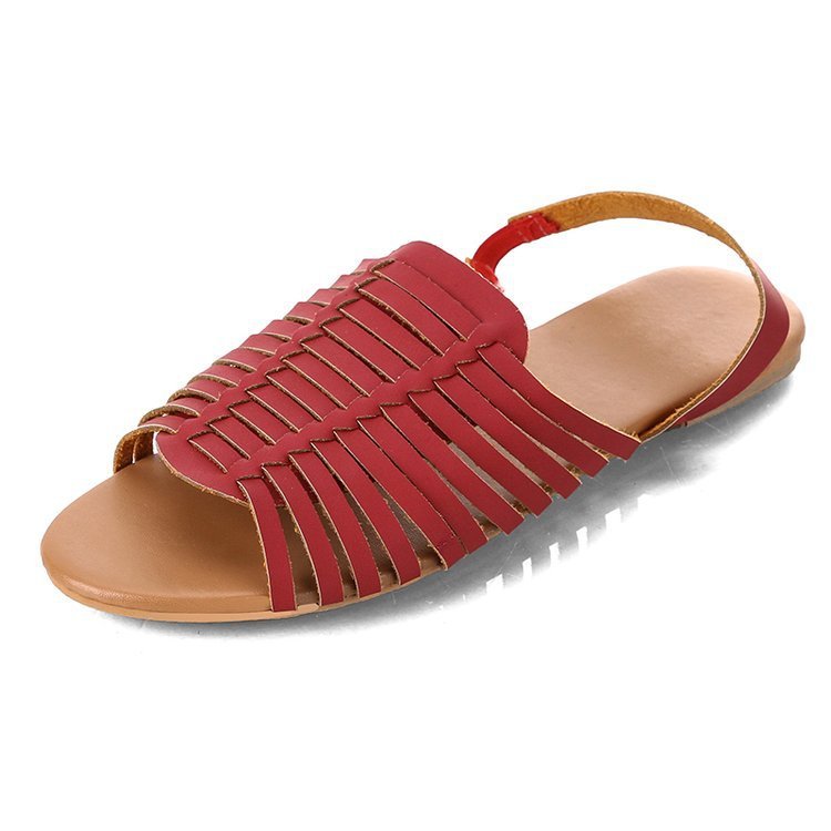 Flat Herringbone Cutout Sandals Red