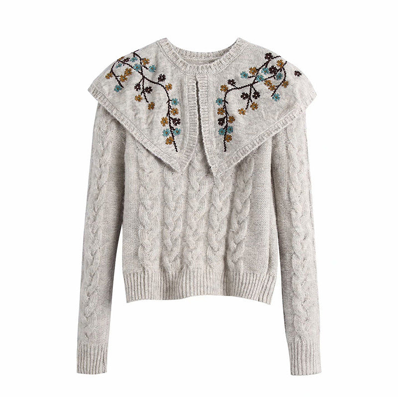 Embroidered Doll Collar Knit Sweater