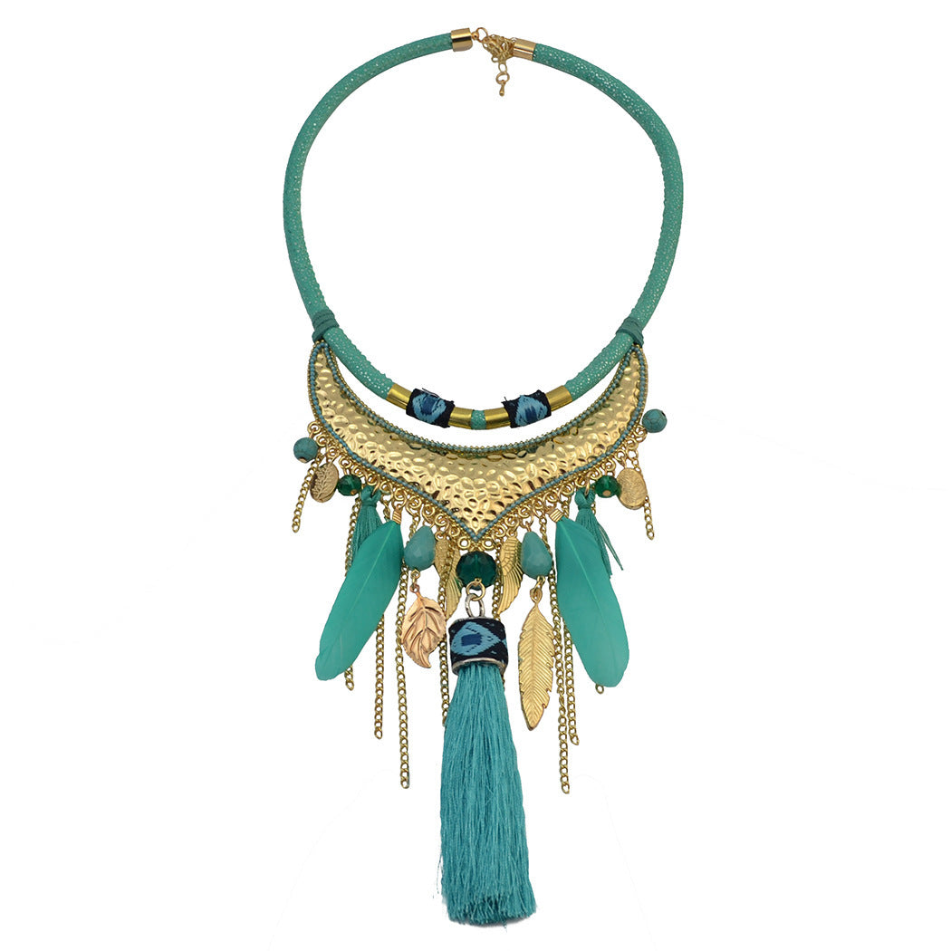 Original jewelry feather leaf tassel necklace