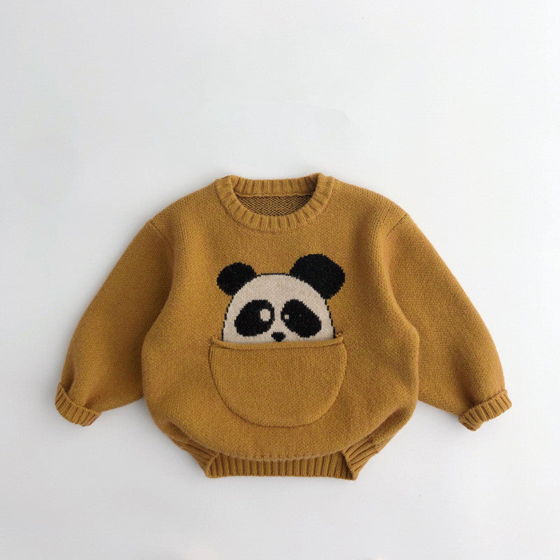 Kids' Sweater Pocket Autumn And Winter Men's And Women's Fashionable Cartoon Pullover Sweater Loose Turmeric