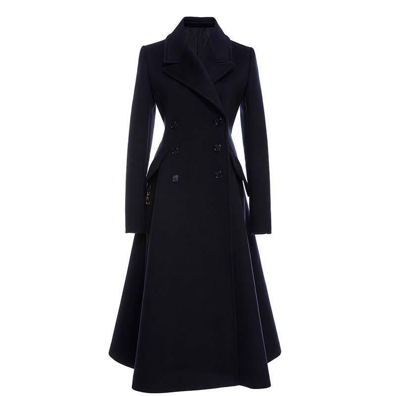 Elegant Slim Fit Women's Woolen Coat Black