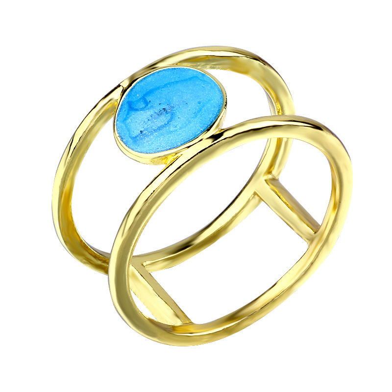 Simple double ring turquoise set ring Gold