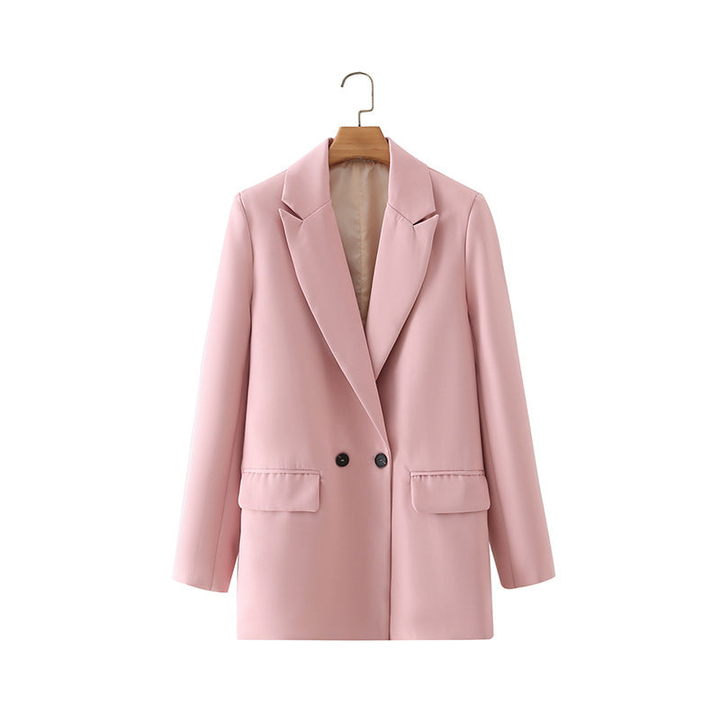 Women's Multicolor Double Breasted Suit Coat Suit Rouge Pink