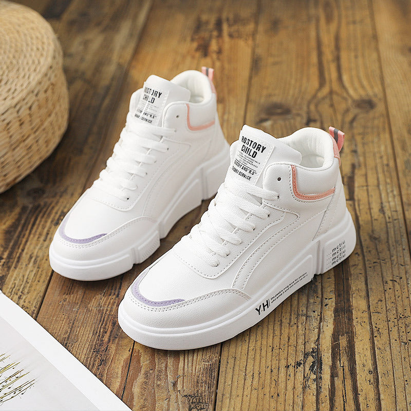 High Top Women Leather Casual Sneakers White pink